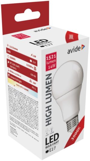 Avide LED Κοινή A60 14W E27 Θερμό 3000K Υψηλής Φωτεινότητας