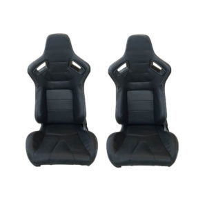 Καθίσματα Bucket R8 Style Δερματίνη Μαύρα Με Άσπρες Ραφές Ζευγάρι 2 Τεμαχίων (CAR0017158)