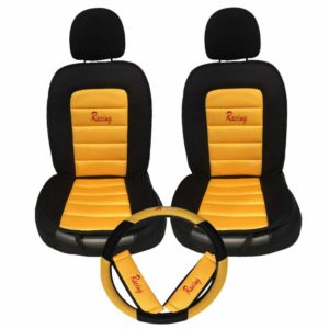 Πλατοκαθίσματα Αυτοκινήτου Με Μαξιλαράκια Ζωνών Και Κάλυμμα Τιμονιού Racing Μαύρο/Κίτρινο 5 Τεμάχια (CAR0011507)
