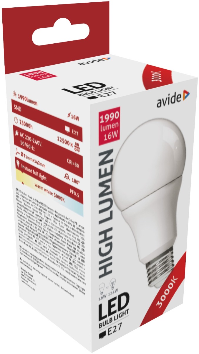 Avide LED Κοινή A70 16W E27 Θερμό 3000K Υψηλής Φωτεινότητας