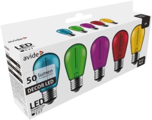 Avide LED Διακοσμητική Λάμπα Filament 1W E27 (5τμχ) (Πράσινο/Μπλέ/Κίτρινο/Κόκκινο/Μώβ)