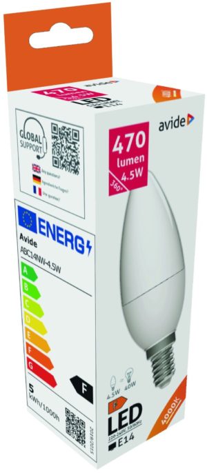 Avide LED Κερί 4.5W E14 Λευκό 4000K Υψηλής Φωτεινότητας