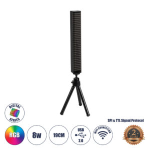 GloboStar® DIGICOLUMN 90761 Μοντέρνο Επιτραπέζιο Φωτιστικό Γραφείου WiFi Digital Pixel Rhythm Music Bar LED 8W 640lm 90° DC 5V με USB 2.0 & WiFi Mobile APP IP20 - Εναλλαγή Φωτισμού μέσω WiFi Εφαρμογής - Πολύχρωμο RGB - Dimmable - Μαύρο - Μ2.3 x Π2.5 x Υ19