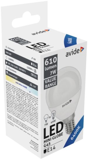 Avide LED Σφαιρική 7W E14 Ψυχρό 6400K Value