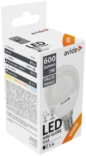 Avide LED Σφαιρική 7W E14 Λευκό 4000K Value