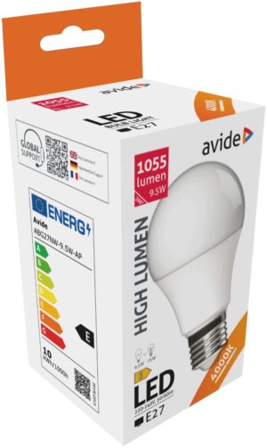 Avide LED Κοινή A60 9.5W E27 Λευκό 4000K Υψηλής Φωτεινότητας