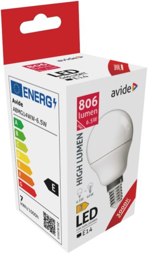Avide LED Σφαιρική G45 6.5W E14 Θερμό 3000K Υψηλής Φωτεινότητας