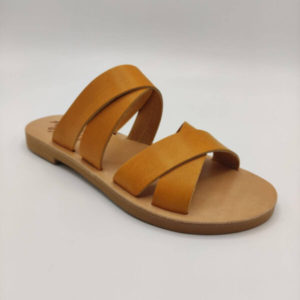 Leather Double Cross Over Strap Sandals