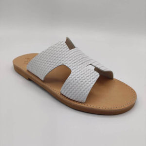 Mens Leather Slide H Cut Embossed Leather