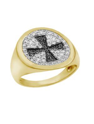 Δαχτυλίδι από επιχρυσωμένο ασήμι με πέτρες ζιργκόν και σταυρός