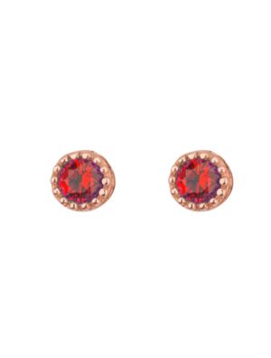 Σκουλαρίκια στρογγυλλά από ρόζ επιχρυσωμένο ασήμι με πέτρες ζιργκόν σε χρώμα κόκκινο