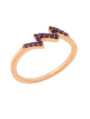 Δαχτυλίδι από ρόζ επιχρυσωμένο ασήμι με το σχέδιο αστραπή από πέτρες ζιργκόν