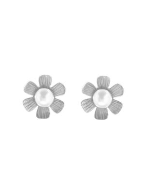 Σκουλαρίκια γυναικεία λουλούδια με μαργαριτάρια από ασήμι