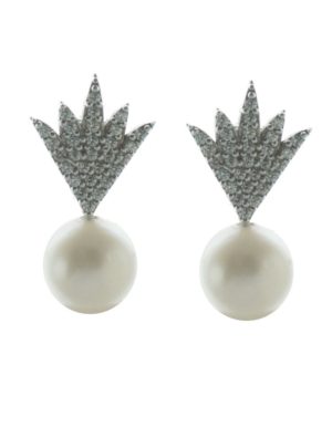 Νυφικά σκουλαρίκια συλλογή Bridal 2024 από ασήμι με πέτρες ζιργκόν και μαργαριτάρι