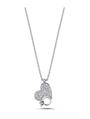 Κολιέ γυναικείο Paraxenies από ασήμι 925 καρδιά με μονόπετρο με πέτρες ζιργκόν SL123