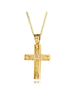Χειροποίητος βαπτιστικός σταυρός 14 καρατίων μαζί με με την αλυσίδα του επίσης από χρυσό 14 καρατίων Κ14