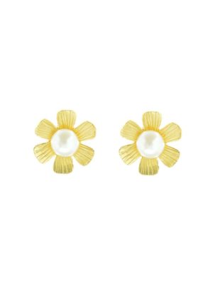 Σκουλαρίκια γυναικεία λουλούδια με μαργαριτάρια από επιχρυσωμένο ασήμι