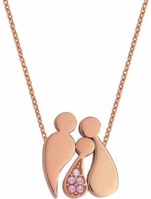 Κολιέ οικογένεια μπαμπάς μαμά και παιδί κορίτσι από ρόζ επιχρυσωμένο ασήμι με πέτρες ζιργκόν K50693GR1