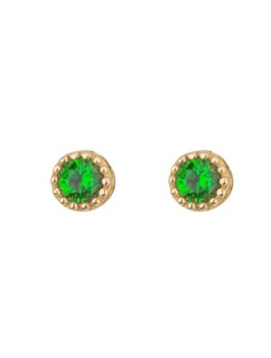 Σκουλαρίκια στρογγυλλά από επιχρυσωμένο ασήμι με πέτρες ζιργκόν σε χρώμα πράσινο