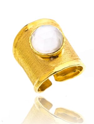 Δαχτυλίδι μοντέρνο από επιχρυσωμένο ασήμι 925 με πέτρα αχάτη