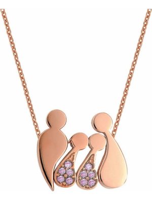 Κολιέ οικογένεια μπαμπάς μαμά και παιδιά 2 κορίτσια από ρόζ επιχρυσωμένο ασήμι με πέτρες ζιργκόν