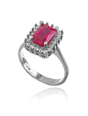 Εντυπωσιακό δαχτυλίδι ροζέτα Paraxenies από ασήμι 925 με κόκκινη και λευκές πέτρες ζιργκόν