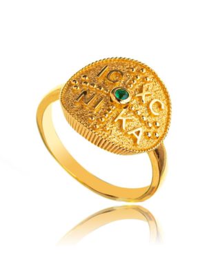 Δαχτυλίδι Paraxenies κωνσταντινάτο από επιχρυσωμένο ασήμι 925 με πράσινη πέτρα ζιργκόν PAR0057