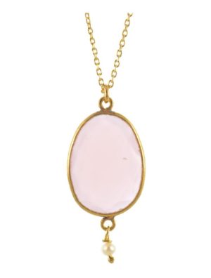 Κολιέ από επιχρυσωμένο ασήμι με πέτρα pink quartz