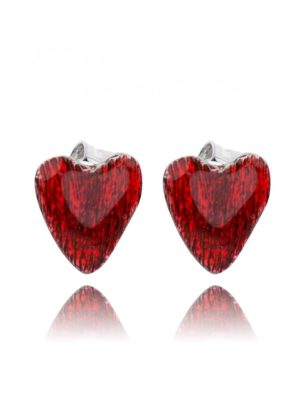Χειροποίητα γυναικεία σκουλαρίκια καρδιές από ασήμι 925 με κόκκινο σμάλτο