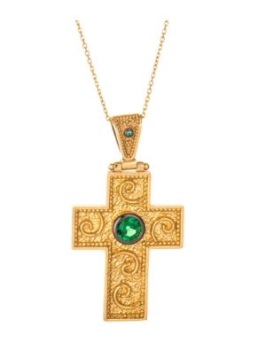 Κολιέ με μεγάλο σταυρό στύλ βυζαντινό από επιχρυσωμένο ασήμι με πέτρα ζιργκόν