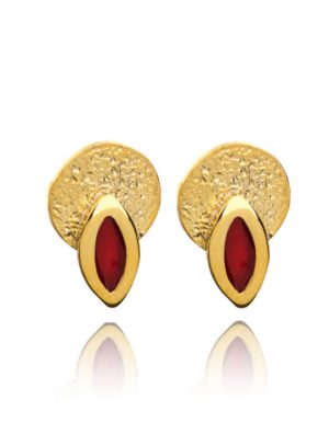 Χειροποίητα γυναικεία σκουλαρίκια από επιχρυσωμένο ασήμι 925 με κόκκινο σμάλτο