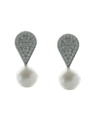 Νυφικά σκουλαρίκια συλλογή Bridal 2024 από ασήμι με πέτρες ζιργκόν και μαργαριτάρι