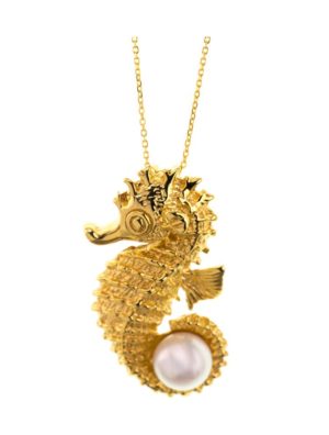 Κολιέ ιππόκαμπος με μαργαριτάρι xlarge summer Collection από επιχρυσωμένο ασήμι