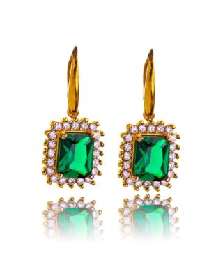 Εντυπωσιακά σκουλαρίκια ροζέτες Paraxenies από ασήμι 925 με πράσινη και λευκές πέτρες ζιργκόν