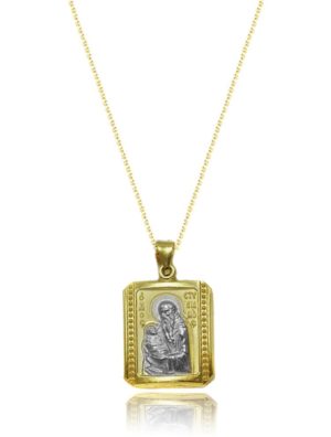 Κολιέ γυναικείο Paraxenies από επιχρυσωμένο ασήμι 925 διπλής όψης εν τούτο Νίκα με τον Άγιο Στυλιανό TACK005