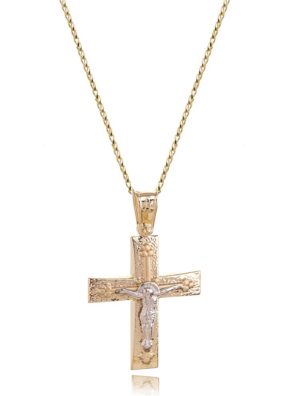 Χειροποίητος βαπτιστικός σταυρός με τον Εσταυρωμένο14 καρατίων μαζί με με την αλυσίδα του επίσης από χρυσό 14 καρατίων Κ14