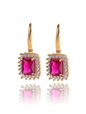 Εντυπωσιακά σκουλαρίκια ροζέτες Paraxenies από ασήμι 925 με κόκκινη και λευκές πέτρες ζιργκόν