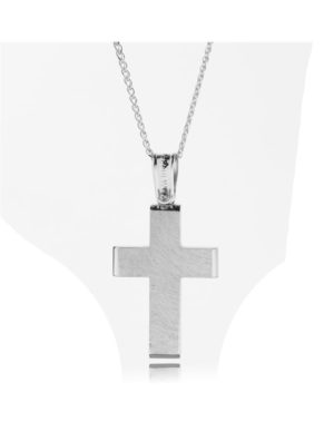 Χειροποίητος βαπτιστικός σταυρός 14 καρατίων μαζί με με την αλυσίδα του επίσης από λευκόχρυσό 14 καρατίων Κ14
