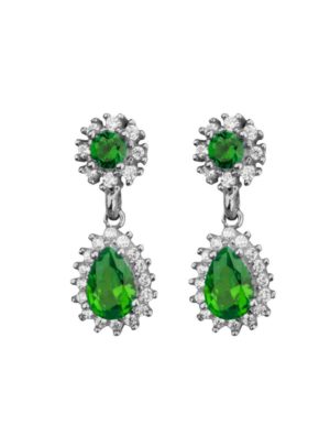 Σκουλαρίκια ροζέτες από ασήμι με πέτρες ζιργκόν σε χρώμα πράσινο και λευκό