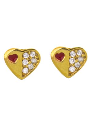 Παιδικό ζευγάρι σκουλαρίκια καρφωτό από επιχρυσωμένο ασήμι 925 με καρδιές και πέτρες ζιργκόν