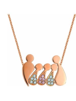Κολιέ οικογένεια μπαμπάς μαμά και παιδιά 2 αγόρια και ένα κορίτσι από ρόζ επιχρυσωμένο ασήμι με πέτρες ζιργκόν K50695BGBR1