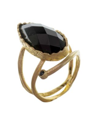 Χειροποίητο δαχτυλίδι από επιχρυσωμένο ασήμι 925 με μαύρο αχάτη