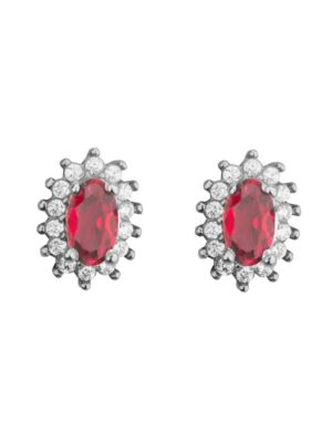 Σκουλαρίκια ροζέτες από ασήμι με πέτρες ζιργκόν σε χρώμα κόκκινο και λευκό