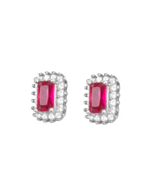 Σκουλαρίκια ροζέτες από ασήμι με πέτρες ζιργκόν σε χρώμα λευκό και κόκκινο