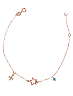 Διακριτικό βραχιόλι από ρόζ επιχρυσωμένο ασήμι με αστέρι και σταυρό