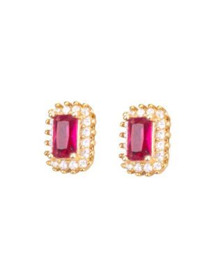 Σκουλαρίκια ροζέτες από επιχρυσωμένο ασήμι με πέτρες ζιργκόν σε χρώμα λευκό και κόκκινο