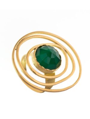 Δαχτυλίδι ασημένιο 925 γυνακείο με επιχρύσωμα 24 καρατίων με πράσινο αχάτη