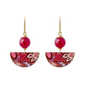 Γεωμετρικά Σκουλαρίκια Chiyogami “Red Flowers”