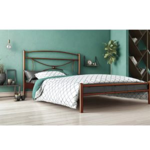 Κρεβάτι Διπλό Fiona Μεταλλικό με Τάβλες Καφέ Σφυρίλατο 160x200cm