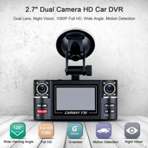 Διπλή Κάμερα Αυτοκινήτου Περιστρεφόμενων Φακών 180° LCD 2,7 5MP HD 1080P DVR Night Vision G-Sensor Carway F30